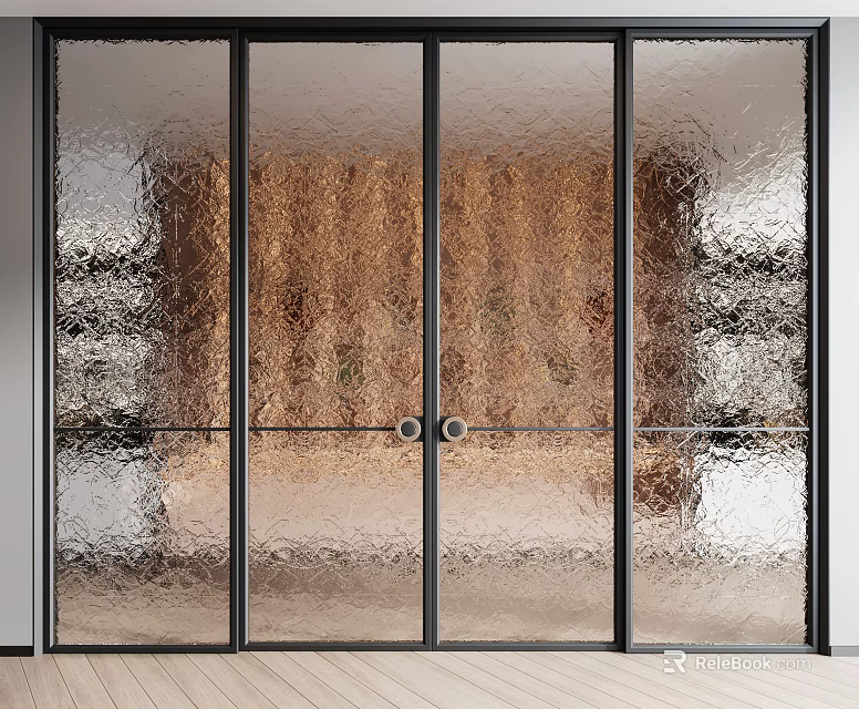 Modern Interior Textured Glass Sliding Doors With Black Metal Frames And Design 3d model 
