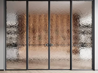 Modern Interior Textured Glass Sliding Doors With Black Metal Frames And Design 3d model