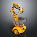 Yellow Smart Machine With Robotic Arm And Mobile Wheels For Loading Tasks 3d model