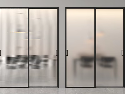 Modern Interior Sliding Doors with Striped and Frosted Glass Panels Design 3d model