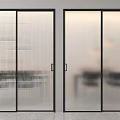 Modern Interior Sliding Doors with Striped and Frosted Glass Panels Design