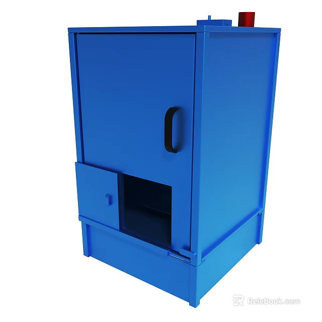 Blue Metal Cabinet Featuring Open Drawer And Black Handle Design 3d model