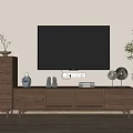 Modern Wooden TV Stand In Living Room With Decorative Items Books And Potted Plant