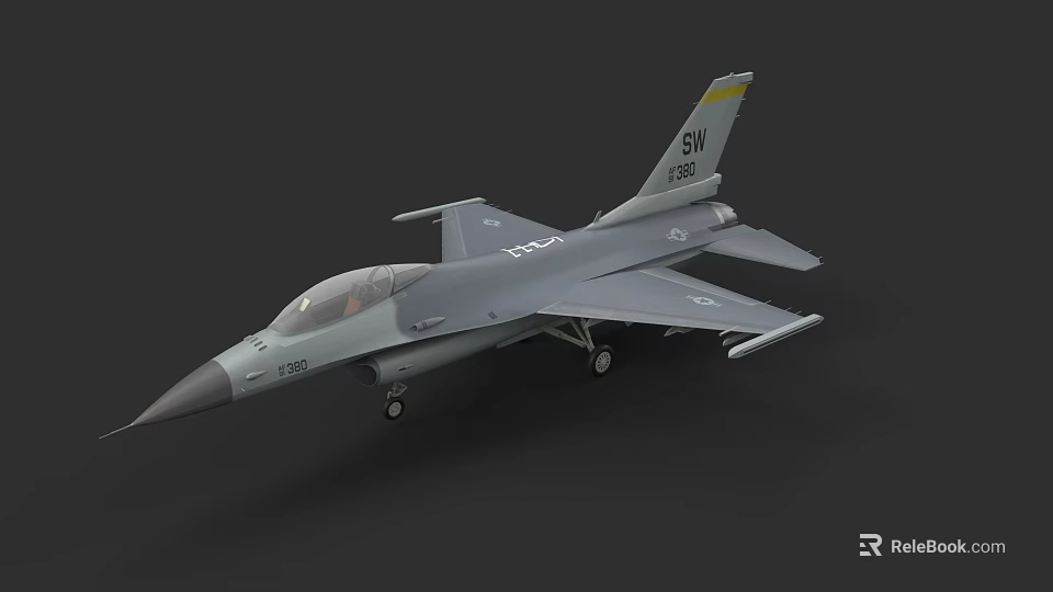 Detailed Gray Military Fighter Jet With SW Tail Marking And Landing Gear 3d model 