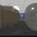 Modern Public Restroom Interior Featuring Grey Tile Walls Large Mirror Double Sink And Wooden Cabinets