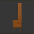 Orange Wooden Storage Cabinet With Glass Door Upper Section And Drawers With Metal Handles