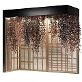 Decorative Green Plant Wall With Hanging Foliage Wooden Grid And Glass Background