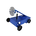 Blue Mechanical Device Design With Turbine Fan And Black Wheels Structure 3d model
