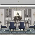 Modern Elegant Dining Room With Chandelier Dining Table Chairs Decorative Artwork Rug Wall Sconces And Windows