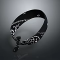 Stylish Woman Wearing Black Headscarf With White Patterns And Decorative Text