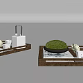 Modern Decorative Ornament Set With Wooden Tray Green Plant And Small Decor Pieces