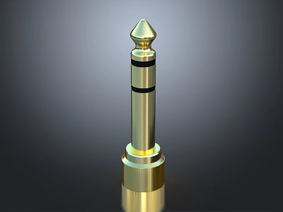 Premium Golden Metal Audio Plug with Black Stripe for Headphone Stereo System 3d model