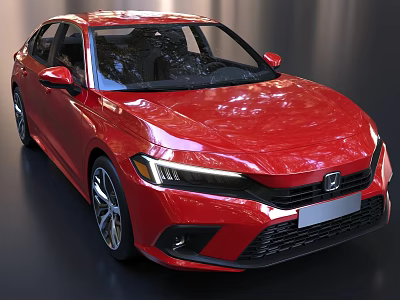 Sleek Red Sedan Car With Modern Exterior Design Headlights Grille And Body Lines 3d model