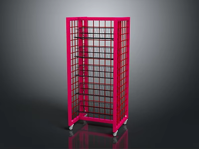 Pink Metal Shelving Unit With Wheels Open Grid Design Multiple Shelves 3d model