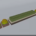 Garden Ornament Featuring Rectangular Hedge Bed And Wooden Planters With Colorful Shrubs