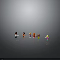 Cartoon Characters With Colorful Outfits Standing In Different Poses On Gray Background