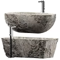 Double Natural Stone Bathtubs with Rough Textured Surface and Black Stand 3d model