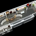 Aerial View Plan of Modern Office Space With Reception Desk Display Area and Green Plants