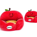 Red Apple Shaped Single Sofa with Cartoon Face Green Leaf and Label 3d model