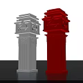 Two Decorative White And Red Pillars With Ornamental Lantern Style Tops 3d model