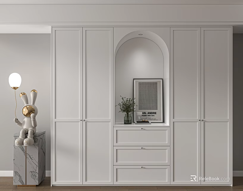 Modern White Wardrobe Interior Design With Arched Detail And Drawer Storage 3d model 