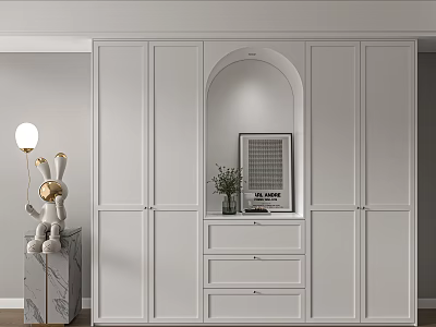 Modern White Wardrobe Interior Design With Arched Detail And Drawer Storage 3d model