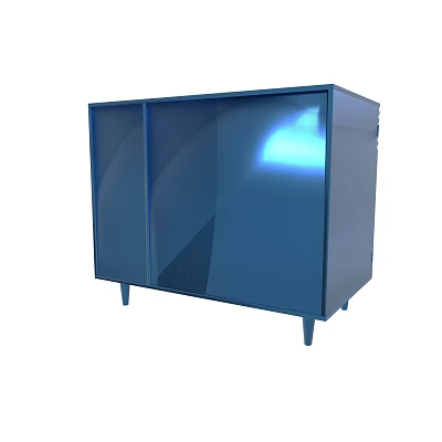 Modern Blue Storage Cabinet With Glass Doors And Sleek Metal Legs 3d model