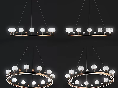 Modern Circular Chandelier Design With Golden Frame And White Spherical Elements For Contemporary Interior 3d model