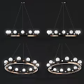 Modern Circular Chandelier Design With Golden Frame And White Spherical Elements For Contemporary Interior