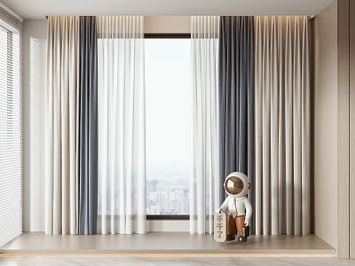 Modern Gray And White Linen Curtains For Living Room Window Decoration 3d model