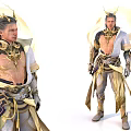 Game and Movie Character in Detailed Ornate White Gold Armor with Flowing Fabrics