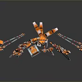 Orange and White Mechanical Weapons With Complex Components Multiple Parts And Explosive Metallic Arrangement 3d model