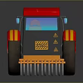 Red Toy Tractor With Large Wheels Yellow Front Attachment And Colorful Stripes