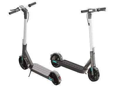 Two Black And White Electric Scooters With Durable Deck Sturdy Wheels And Handlebars 3d model