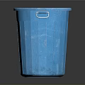 Blue Plastic Trash Bin with Metal Handles and Vertical Stripes for Indoor Use