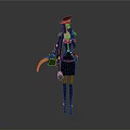 Military Female Character With Black Hat Red Scarf Holding Green Yellow Object And Long Boots