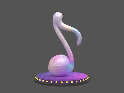 Decorative Musical Note Sculpture With Pastel Purple Gradient And Illuminated Base 3d model