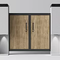 Modern Entrance Gate With Wooden Design Black Frame White Pillars And Recessed Side Lights