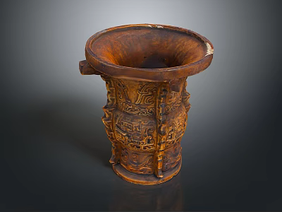 Intricately Carved Sculptural Vessel With Detailed Patterns And Decorative Handles 3d model