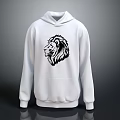 Stylish White Hoodie Featuring Black Lion Head Graphic Design For Casual Outfits