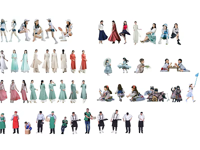 Diverse Group Of People Characters In Various Poses And Colorful Outfits 3d model