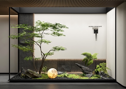 Modern indoor landscape landscaping courtyard sketch plant combination stone moon lamp landscape tree 3d model