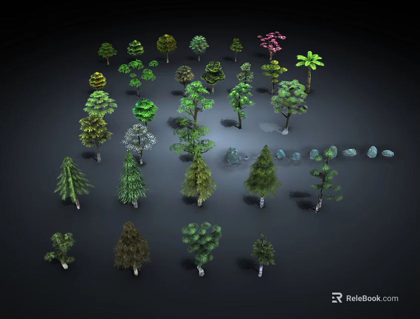 Collection Of Various Arbor Trees With Green And Colored Foliage Arranged Together 3d model 