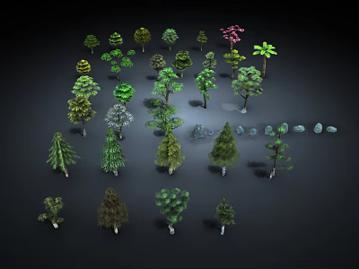 Collection Of Various Arbor Trees With Green And Colored Foliage Arranged Together 3d model