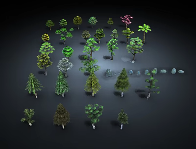Collection Of Various Arbor Trees With Green And Colored Foliage Arranged Together 3d model