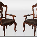Ornate Wooden Accent Chairs With Carved Backrests Armrests And Leather Seats