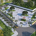 Scenic Urban Park Landscape With Open Square Green Trees Walking Paths And Pedestrians