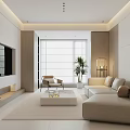Modern Minimalist Living Room Interior With Beige Sofa Floor To Ceiling Window And Coffee Table