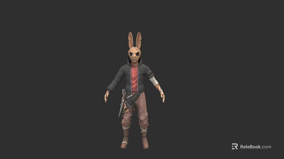 Game And Movie Character With Rabbit Head Black Coat Red Inner Brown Pants And Gun 3d model 