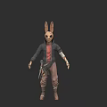 Game And Movie Character With Rabbit Head Black Coat Red Inner Brown Pants And Gun